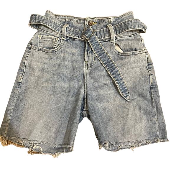 HOLLISTER Ultra hi-rise Mom Shorts Cut Off Belted 1R 25 Denim Blue Jeans - Picture 1 of 7